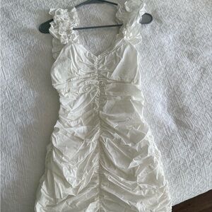 Vestique White Ruched Babydoll Mini Dress